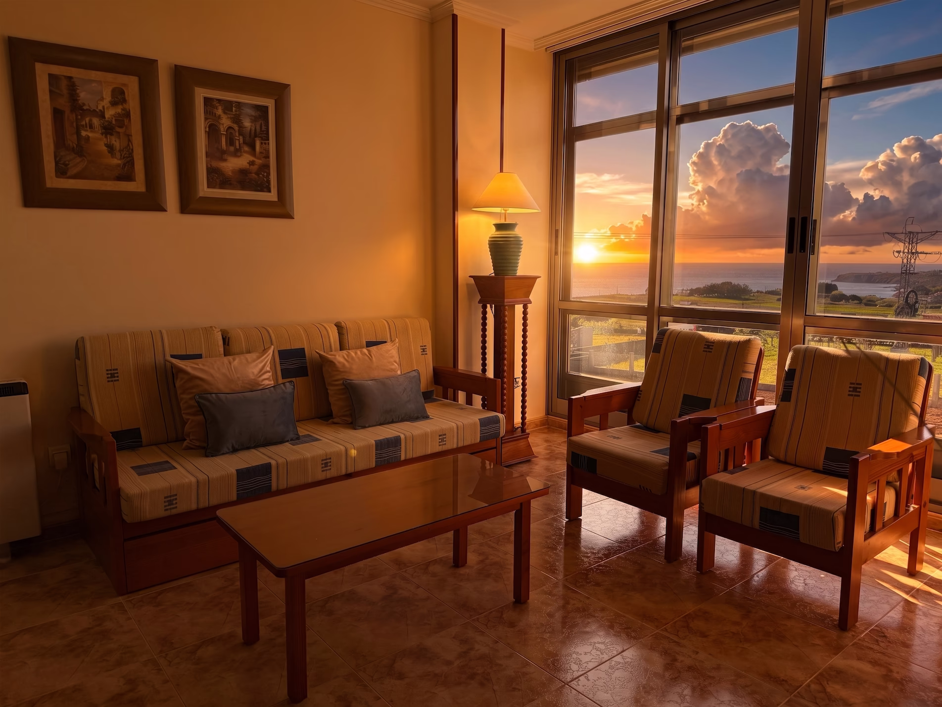 Interior de apartamento turístico moderno en Sanxenxo con vistas panorámicas al mar